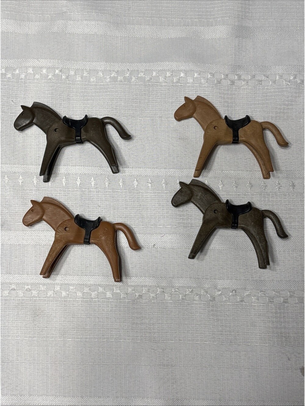 Lot of 4 Vintage 1974 GEOBRA Playmobil Horses Assorted Figurines Pony Saddle